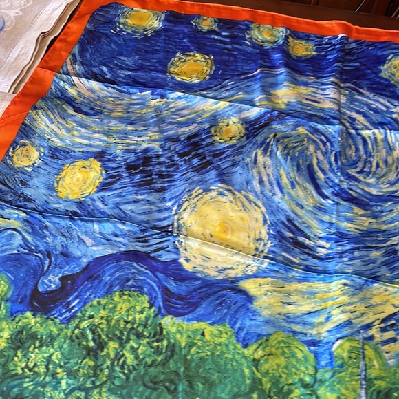 Van Gogh Starry Nights 100% silk feeling 34” x 35” scarf - Picture 4 of 11
